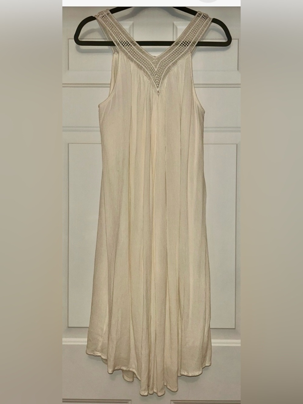 Liz Lange Maternity Crochet-Trim A-Line Sleeveless Summer Dress XS Ivory Lined